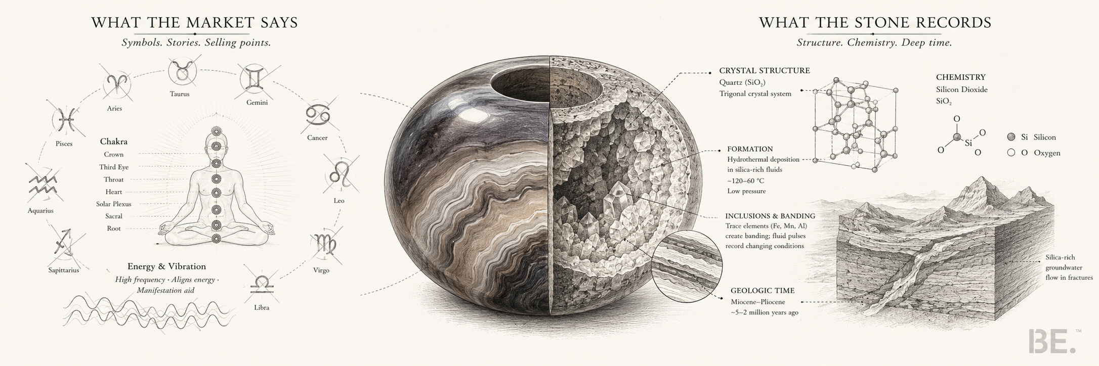 Crystals are not magic — they are geology, mineral science illustration