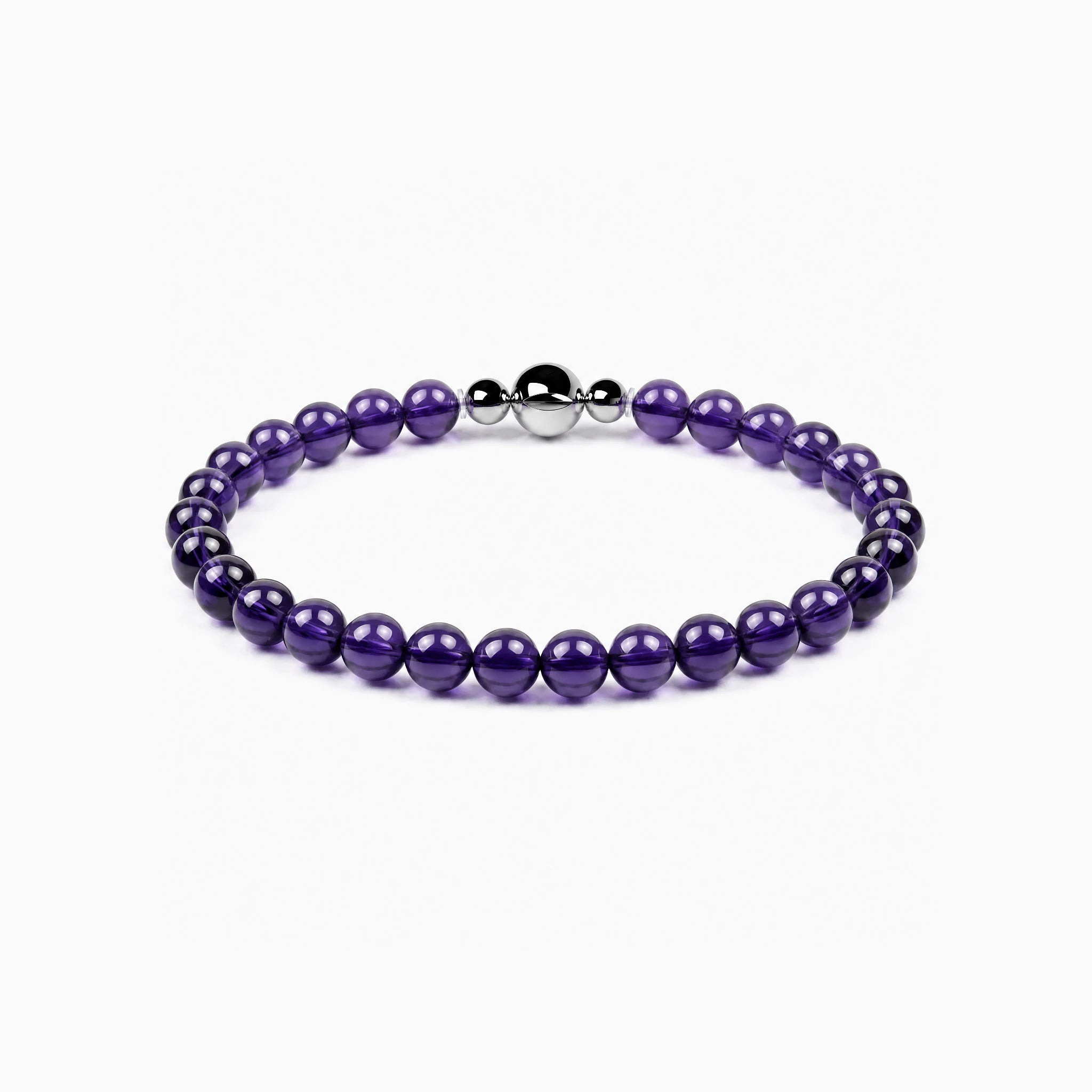 Bolivian Amethyst 6mm Strand Bracelet with magnetic clasp, product image on a white background.