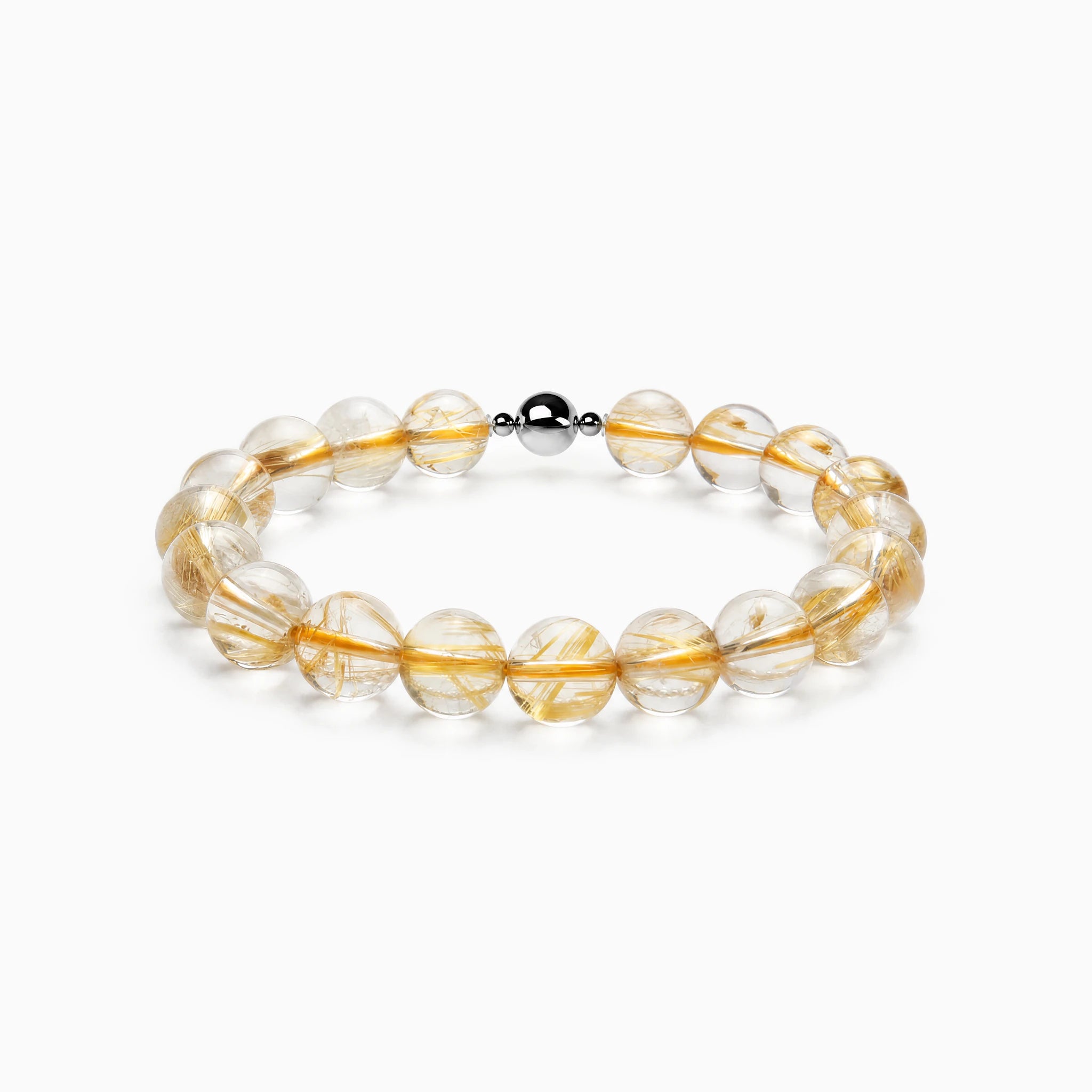 Golden Rutilated Quartz Dense Strand Bracelet with magnetic clasp, product image on a white background.