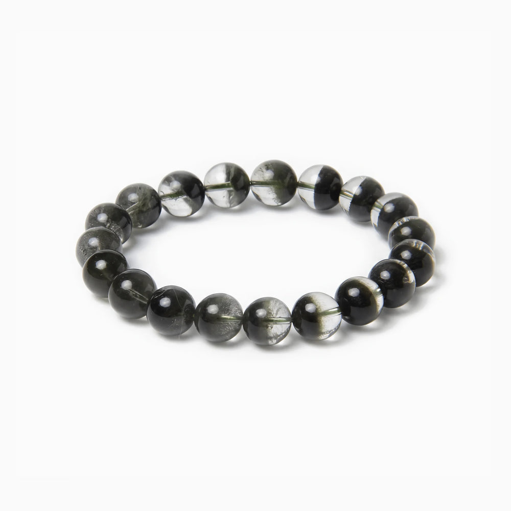 The Green Phantom Strand — Geological Sequence, bracelet on white background BE.
