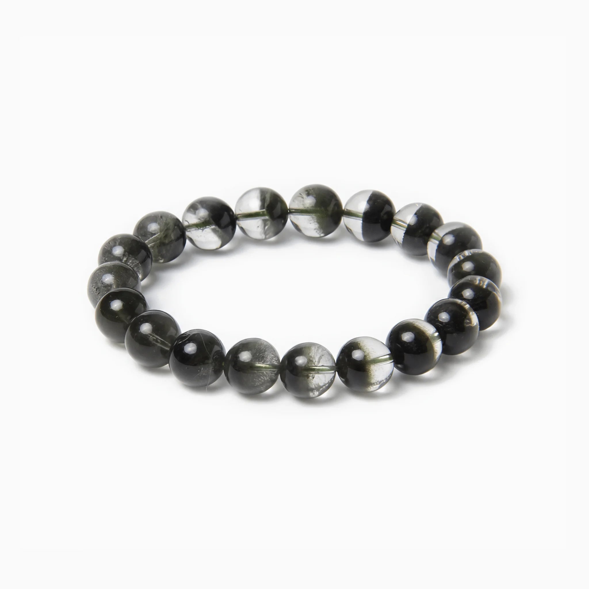 The Green Phantom Strand — Geological Sequence, bracelet on white background BE.