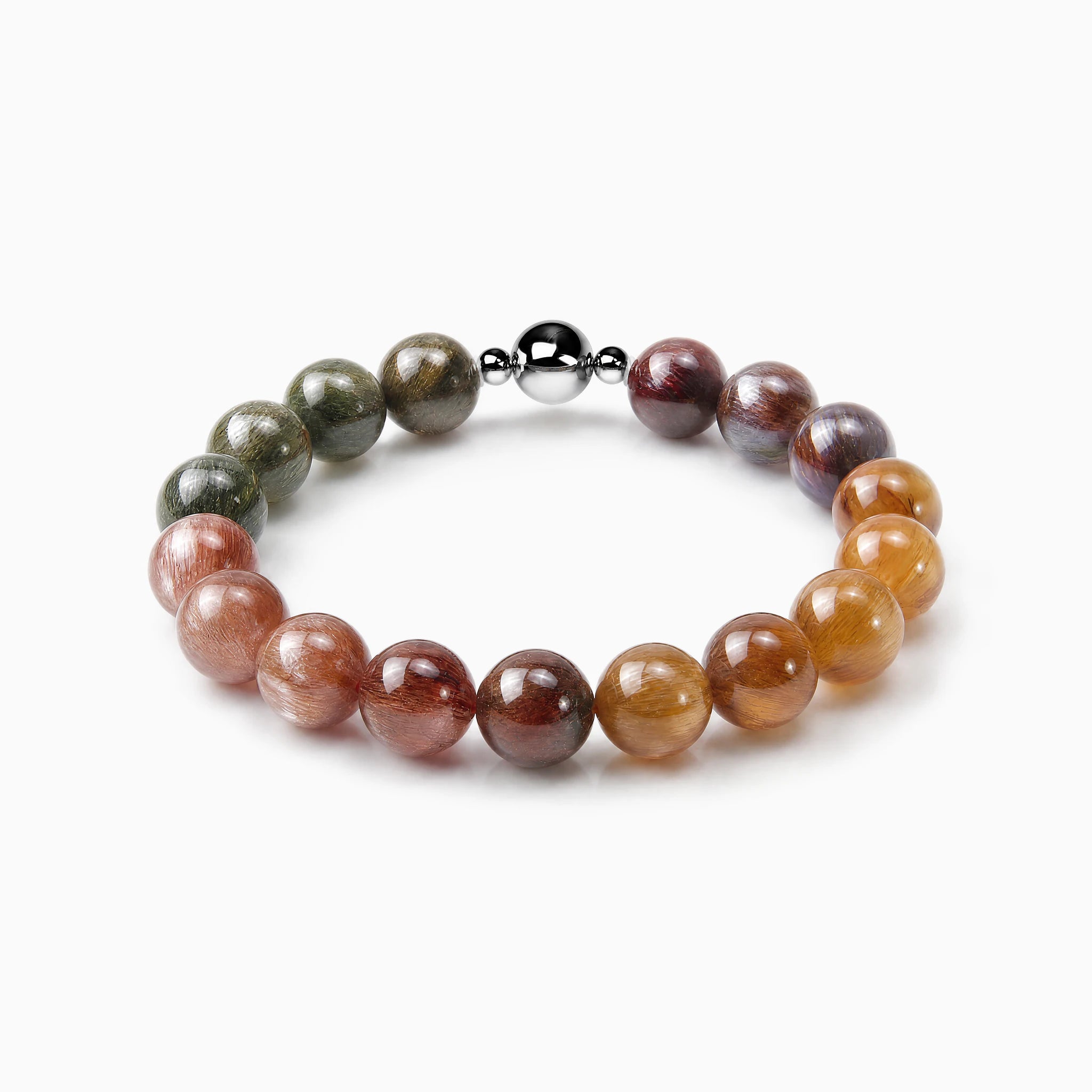 Multicolor Rutilated Quartz Bracelet with magnetic clasp, product image on a white background.