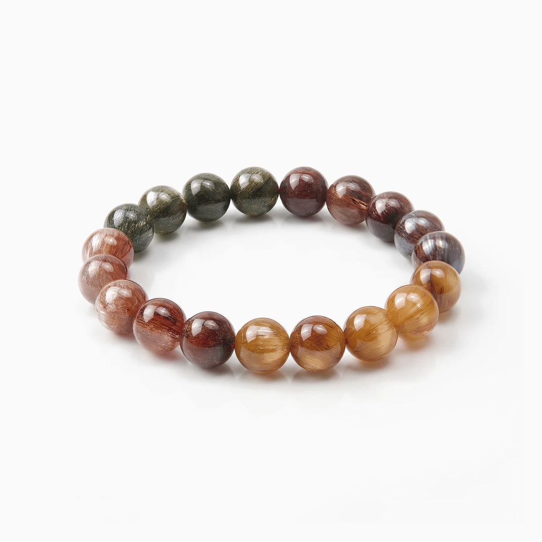 The Rutilated Quartz Strand — Titanium Sequence, bracelet on white background BE.