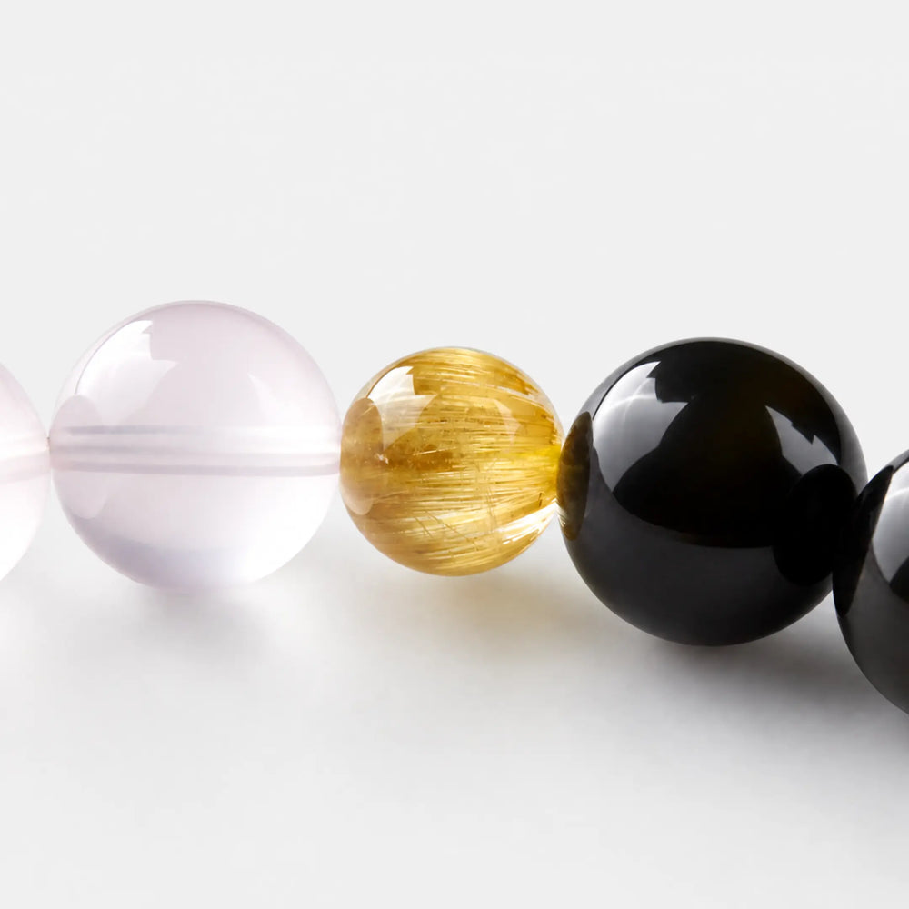The Obsidian, Pink Quartz & Rutilated Quartz Bracelet, PDP close-up detail image 2.