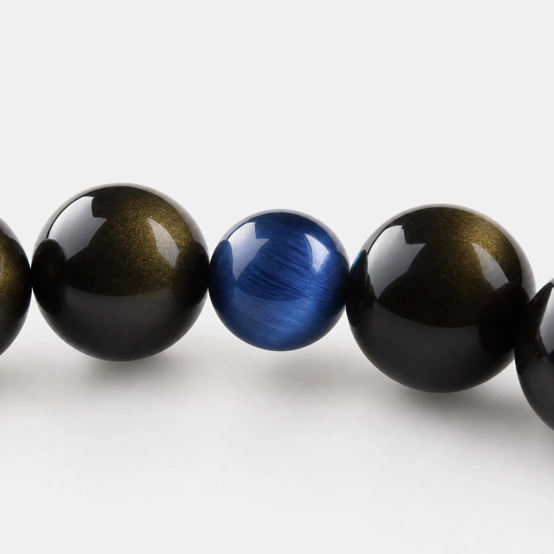 The Gold Sheen Obsidian & Kyanite Strand Bracelet — Cyan, PDP close-up detail image 1.