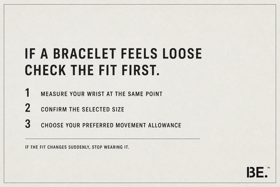 Bracelet fit checklist: measure the wrist, confirm the selected size and choose the preferred movement allowance — BE.