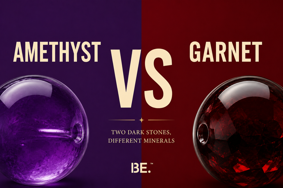 Amethyst versus garnet compared — quartz colour centre versus silicate group. BE.