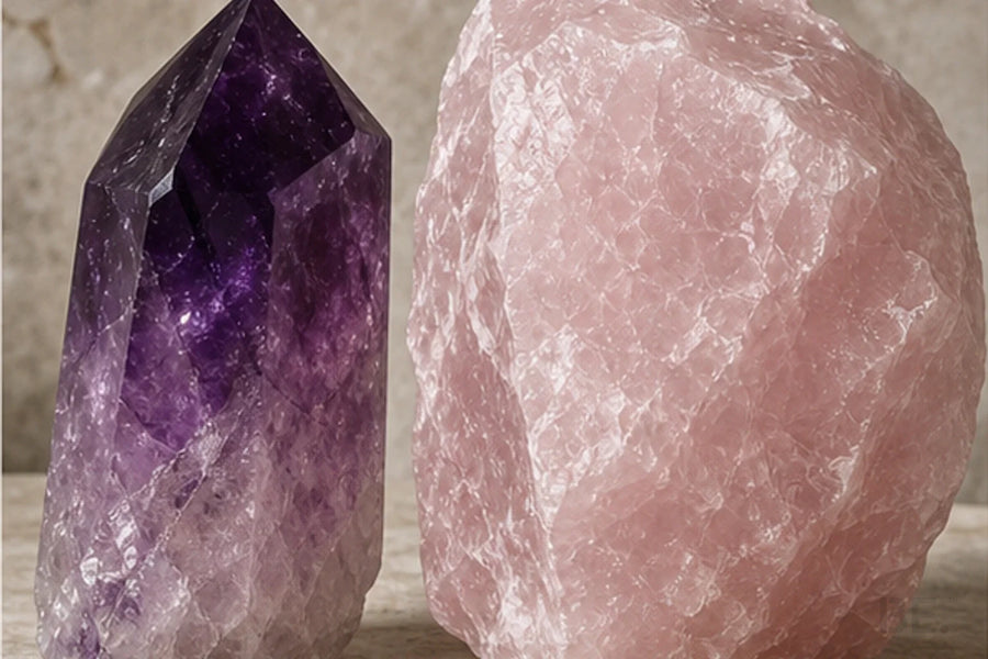 Amethyst and Rose Quartz material comparison — BE.