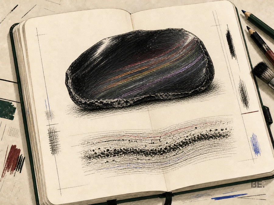 Field-notebook schematic of magnetite-rich nanolayers studied in Glass Buttes fire obsidian.