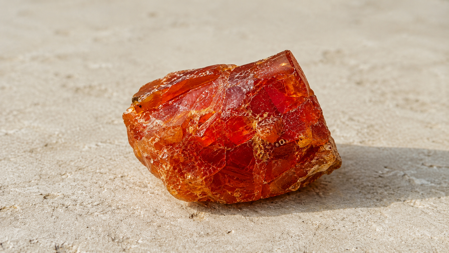 Natural orange-red spessartine garnet crystal displaying warm Fe and Mn chromophore tones