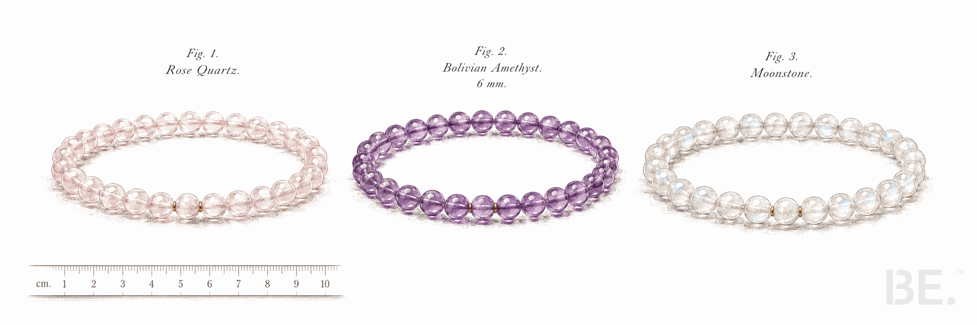 Refined fine-bead crystal bracelets for women: rose quartz, amethyst and moonstone