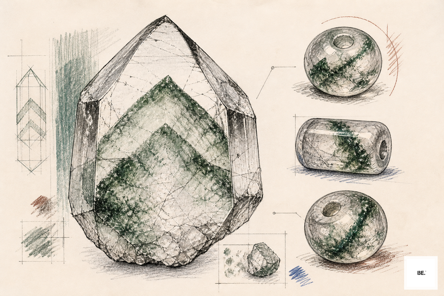 Emerald phantom quartz with green internal growth boundaries