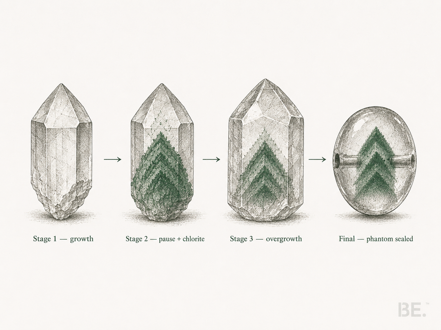 Emerald Phantom Quartz Deep Chlorite Inclusion in Clear Quartz Host