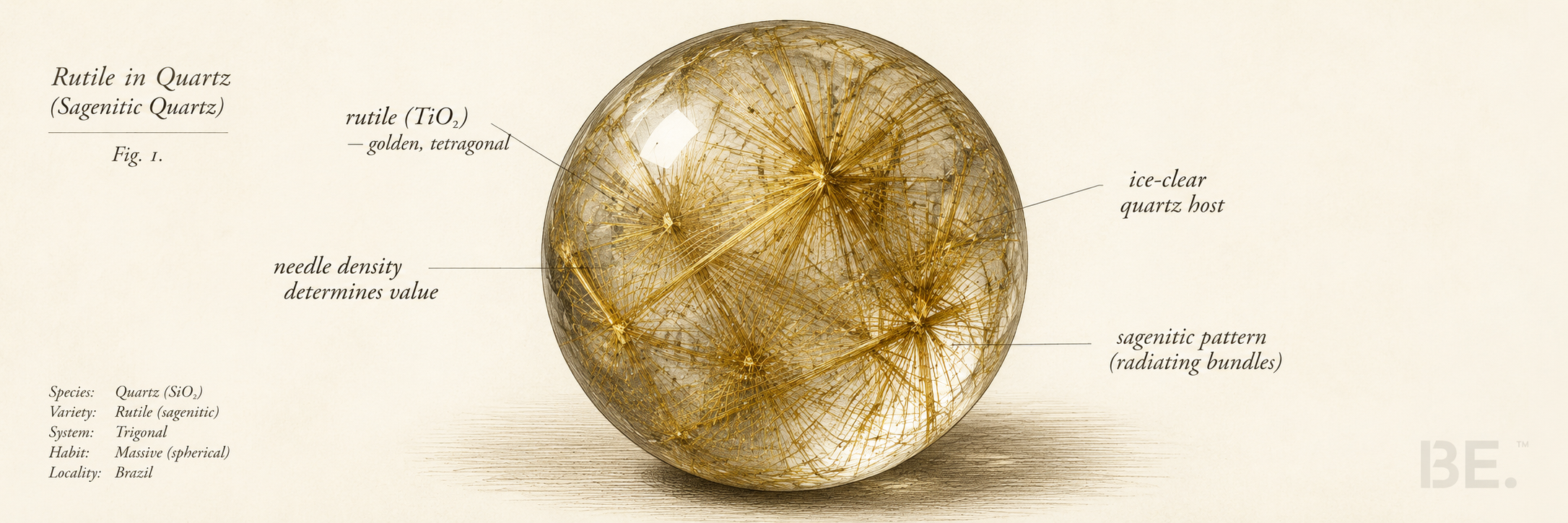 Golden rutile quartz specimens showing variation in needle density, colour saturation and clarity grades