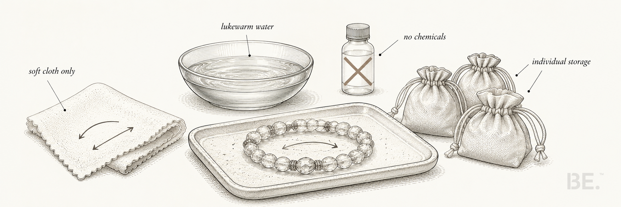 Crystal jewellery care guide — cleaning tools, storage methods and daily wear tips