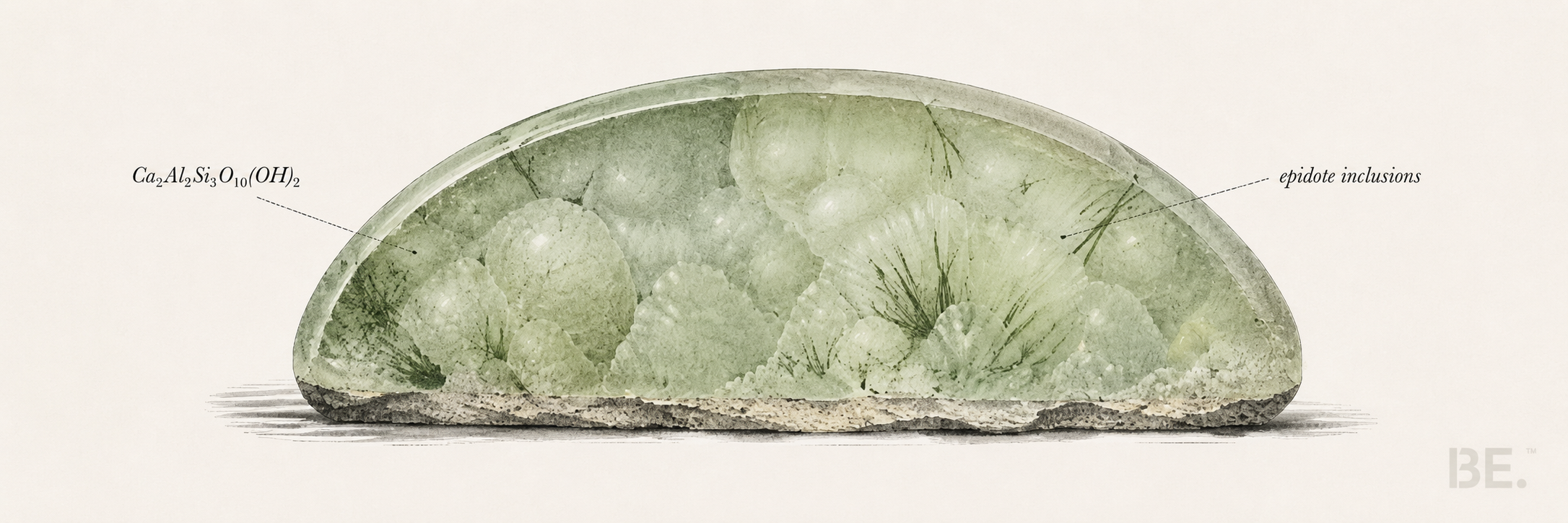 Prehnite — pale green stone specimens showing translucency and quality grades