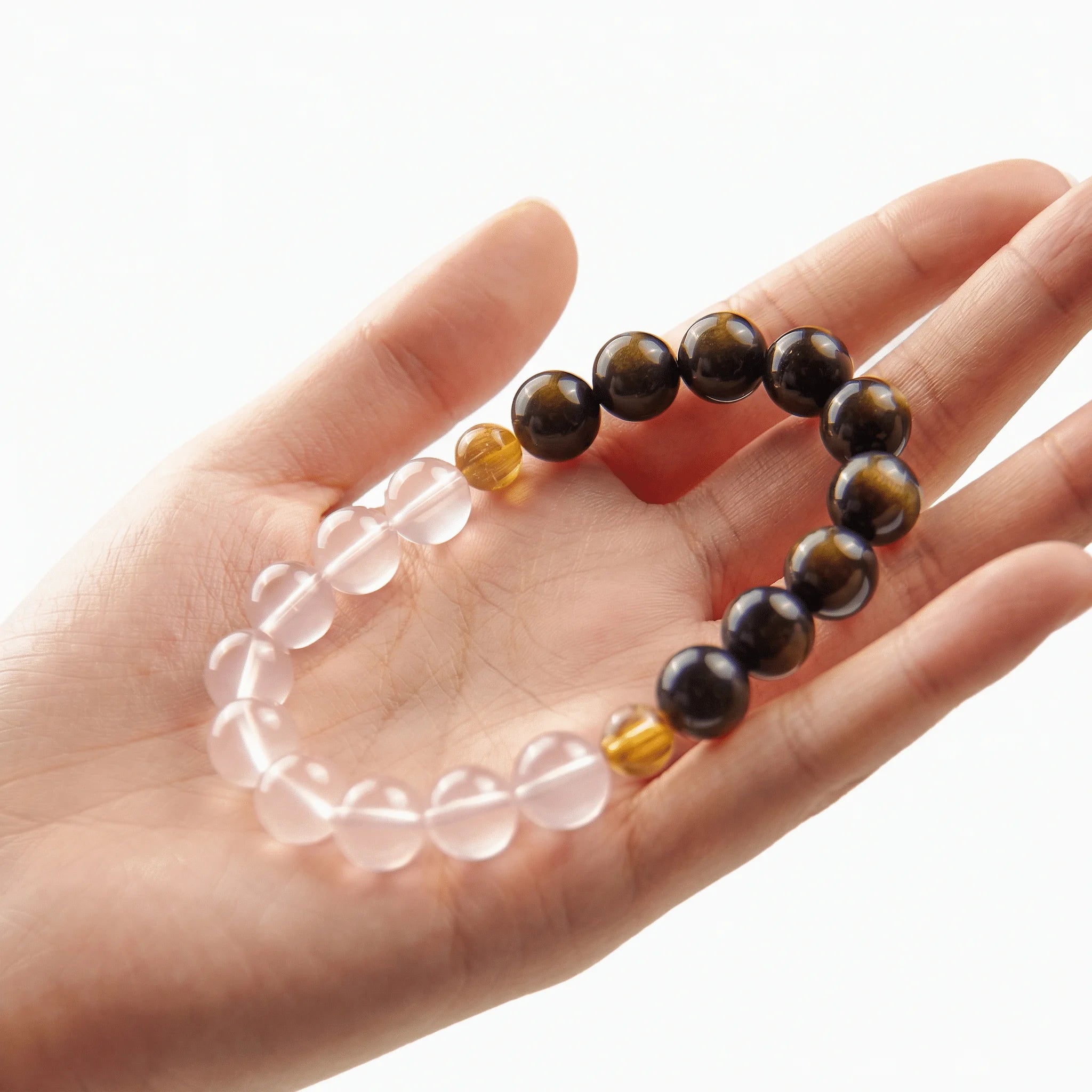 The Dual-Mineral Strand — Obsidian & Quartz | BE.