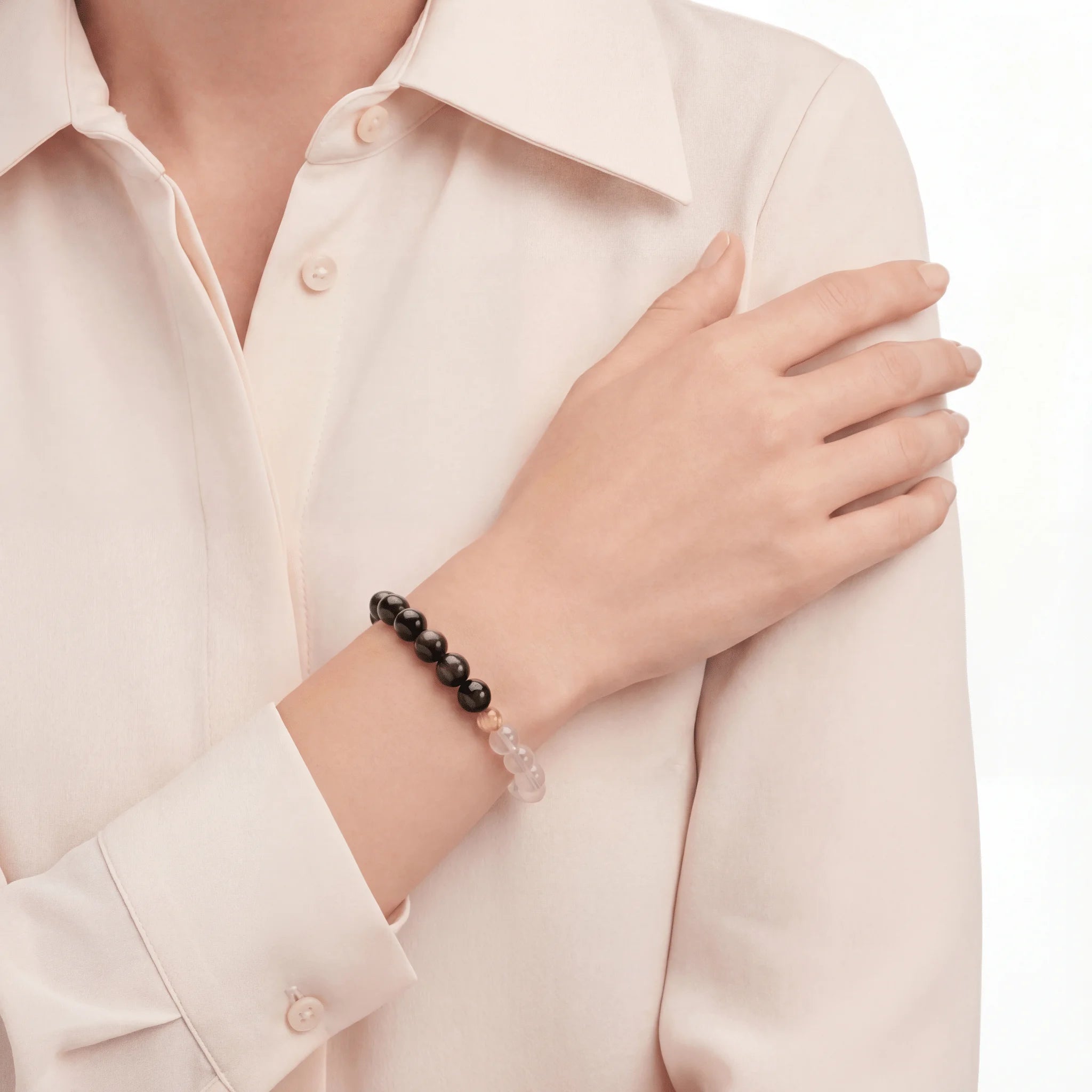 The Dual-Mineral Strand — Obsidian & Quartz | BE.