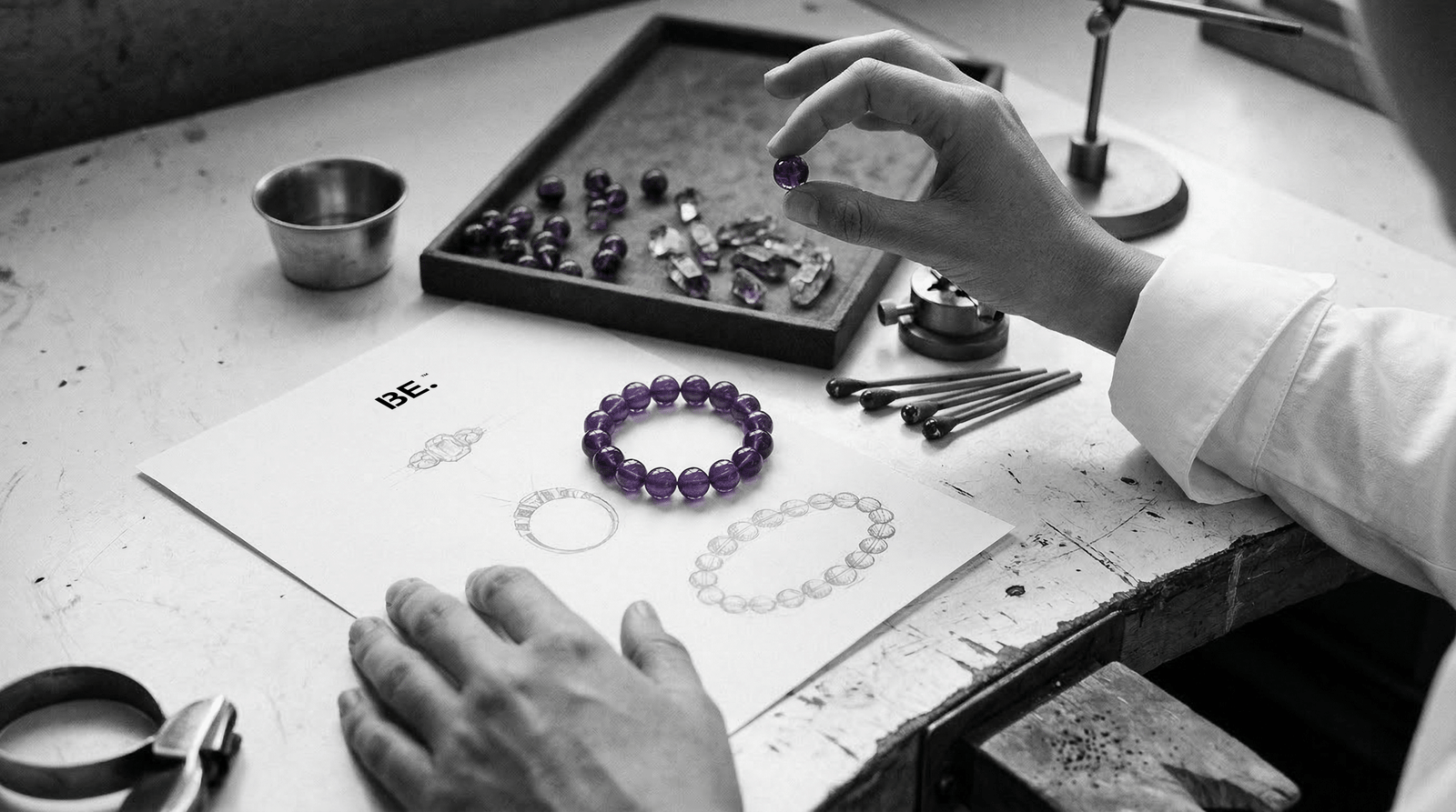 BE. studio selecting stones for a bespoke composition