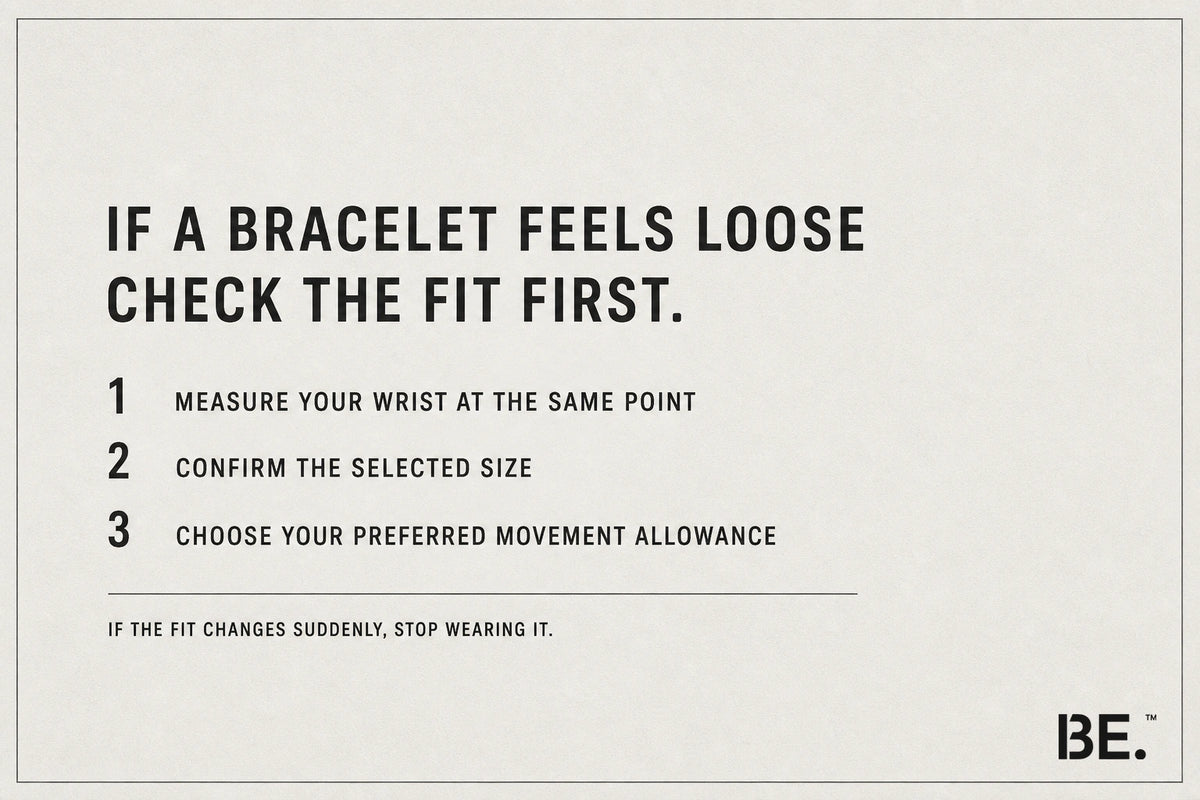 Bracelet fit checklist: measure the wrist, confirm the selected size and choose the preferred movement allowance, BE.