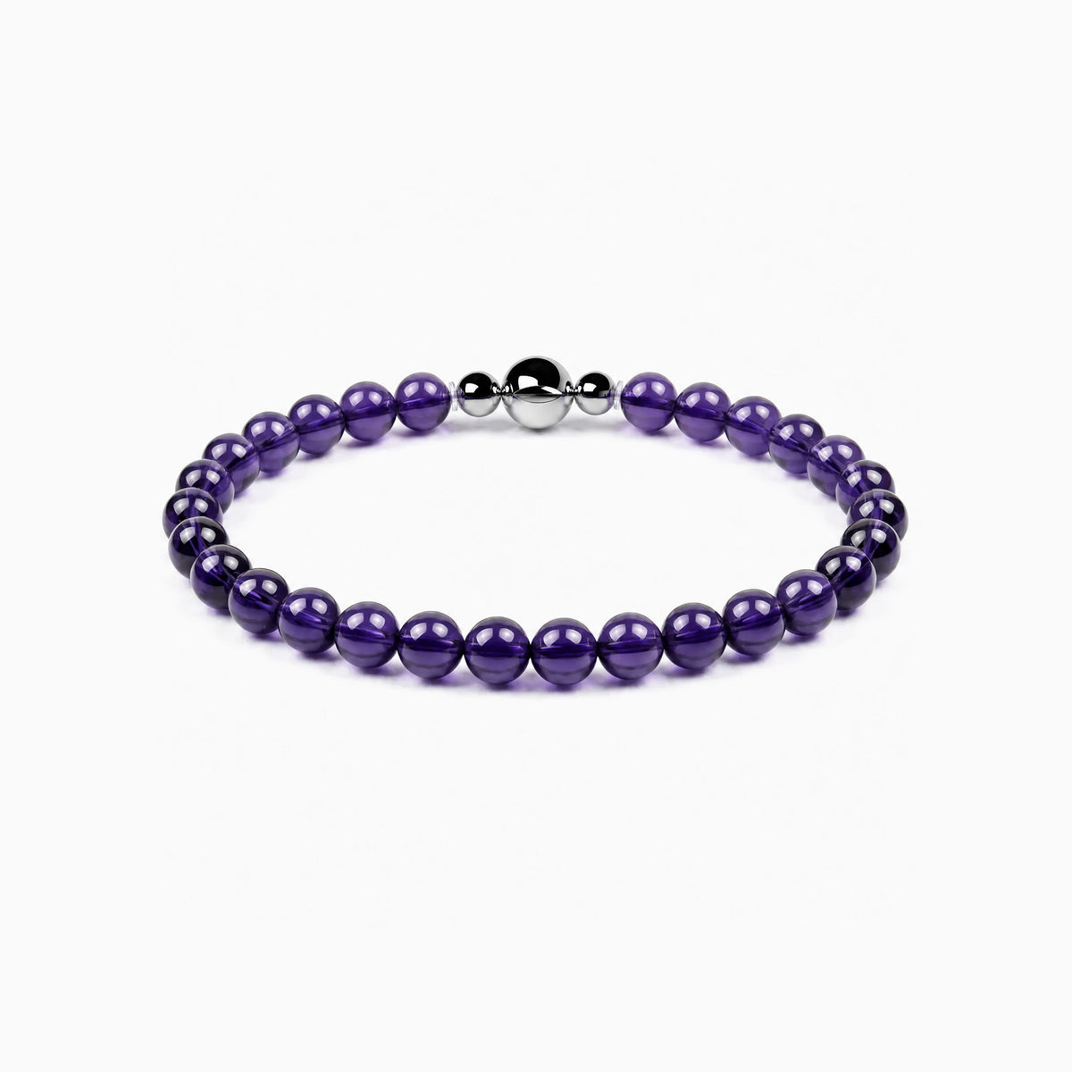 BE. Bolivian Amethyst 6mm strand bracelet with round magnetic clasp