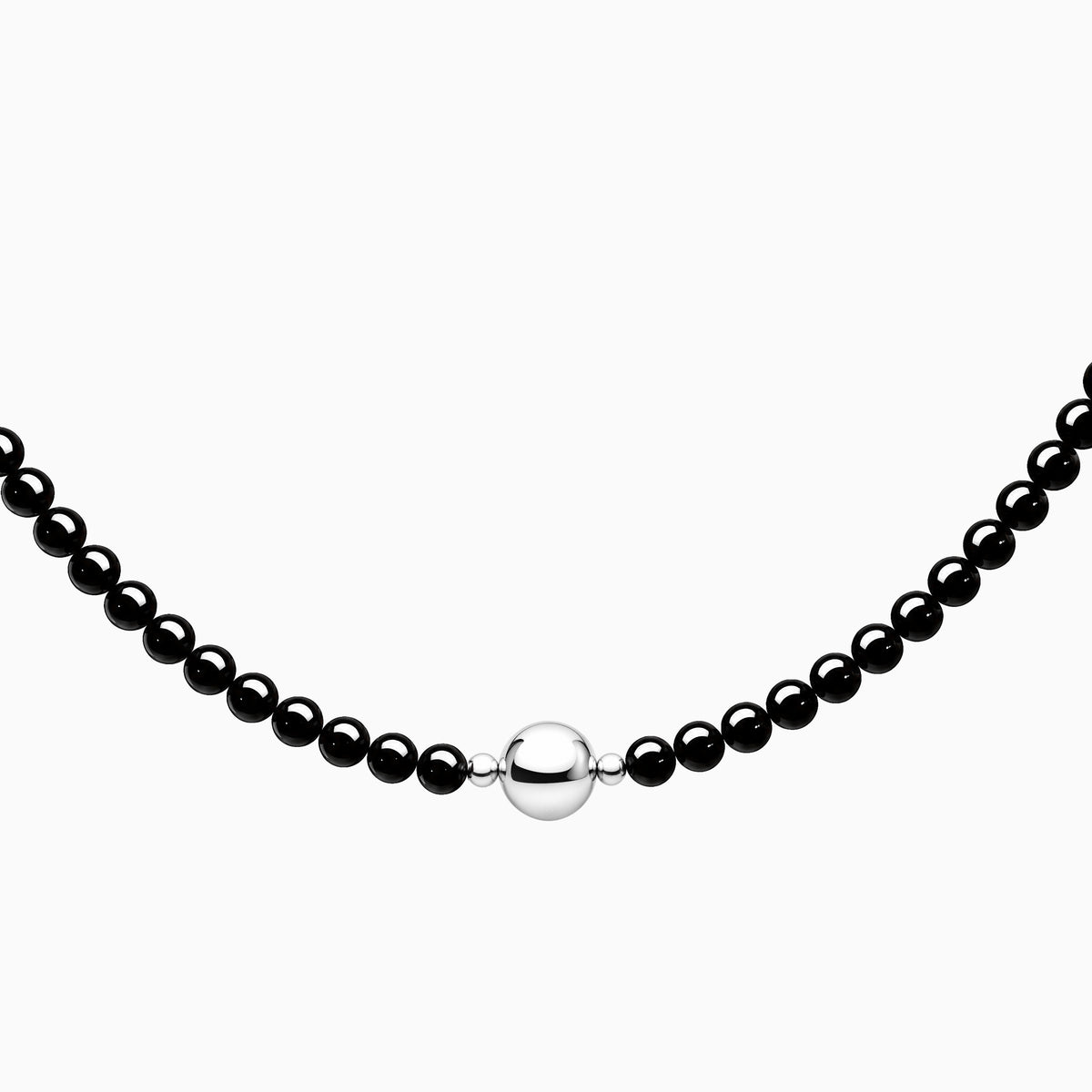 Black Onyx necklace, close-up of the beads and round connector