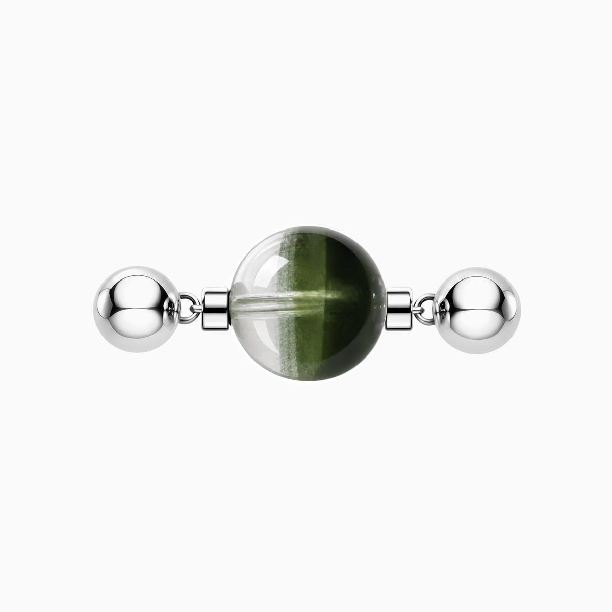 BE. Green Phantom Quartz Keystone with silver-tone connectors, product view