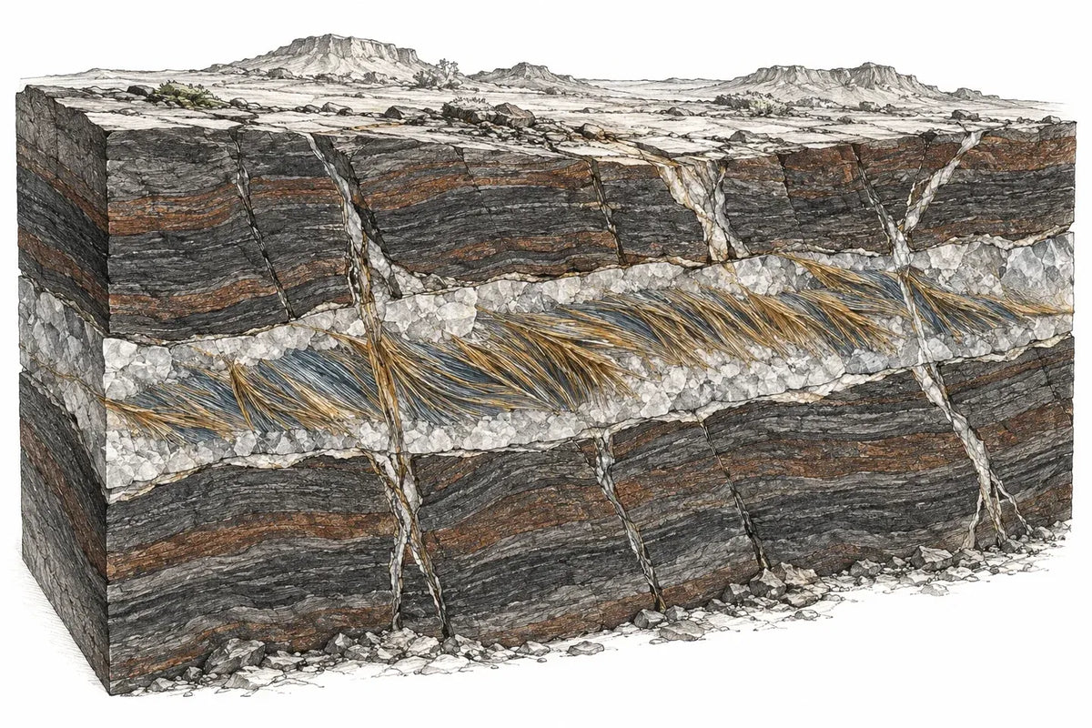 Illustrated geological cutaway for a proposed tiger’s eye growth pathway