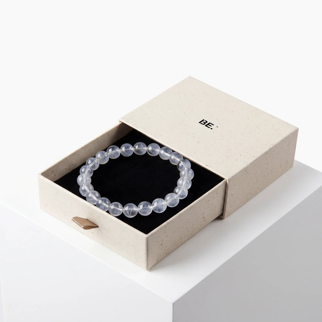 The Blue Needle Strand — Optical Architecture, bracelet on white background BE.