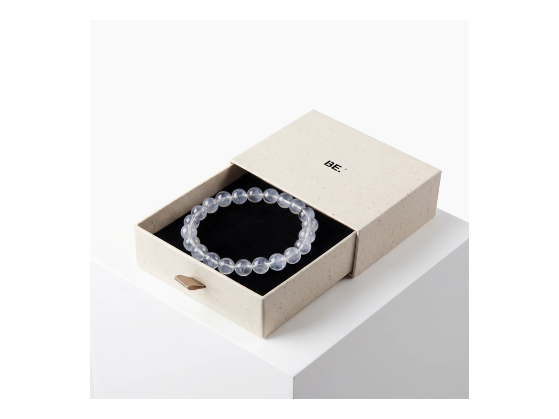Blue needle quartz bracelet — natural blue from dumortierite inclusions