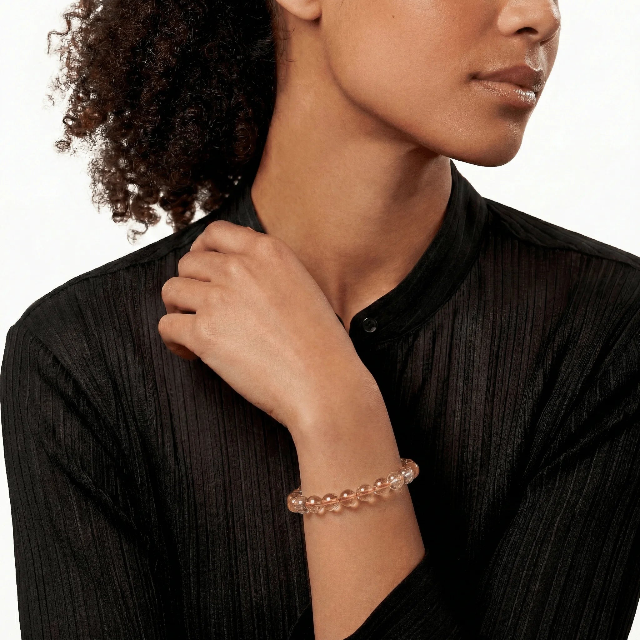 The Citrine Strand — Solar Convergence, bracelet worn on wrist, lifestyle model photo BE.