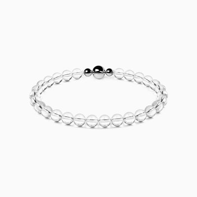 Clear Quartz 6mm Strand Bracelet with a round magnetic clasp, full bracelet view on a white background.
