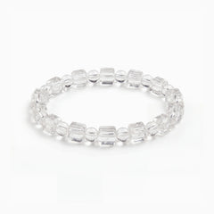 The Clear Quartz Strand — Geometric Sequence, bracelet on white background BE.