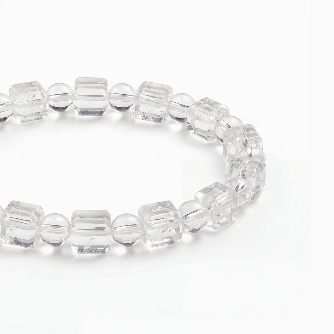 The Clear Quartz Strand — Geometric Sequence, bracelet detail view BE.