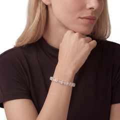 The Clear Quartz Strand — Geometric Sequence, bracelet on wrist, lifestyle model photo BE.