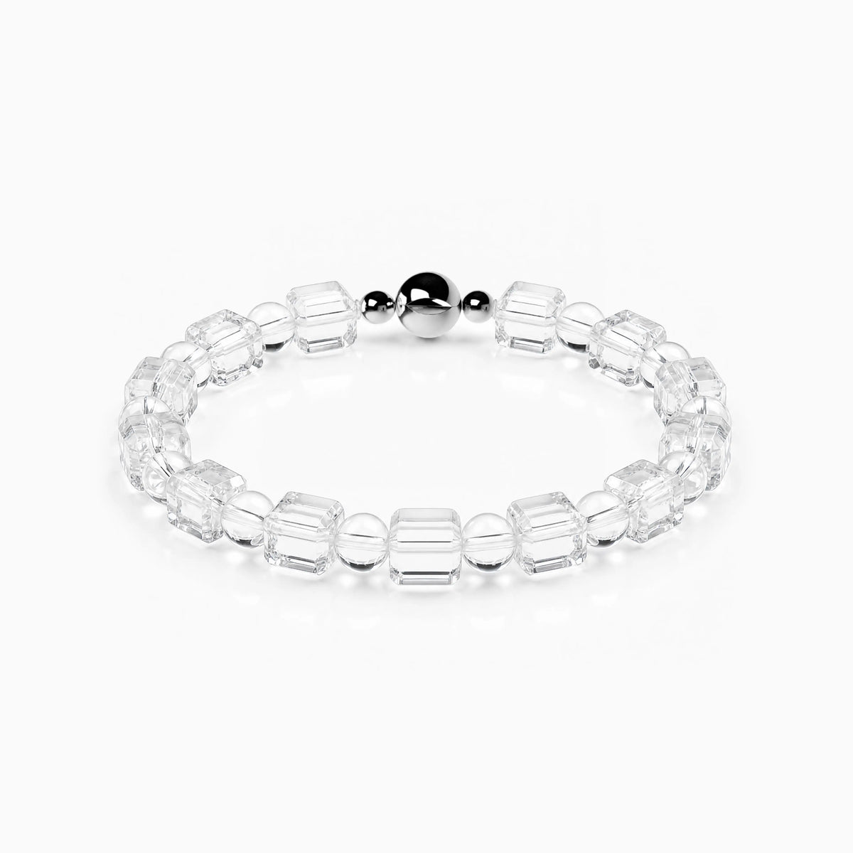 Clear Quartz Cube Strand Bracelet with magnetic clasp, product image on a white background.