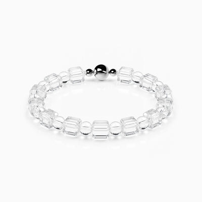 Clear Quartz Cube Strand Bracelet with magnetic clasp, product image on a white background.