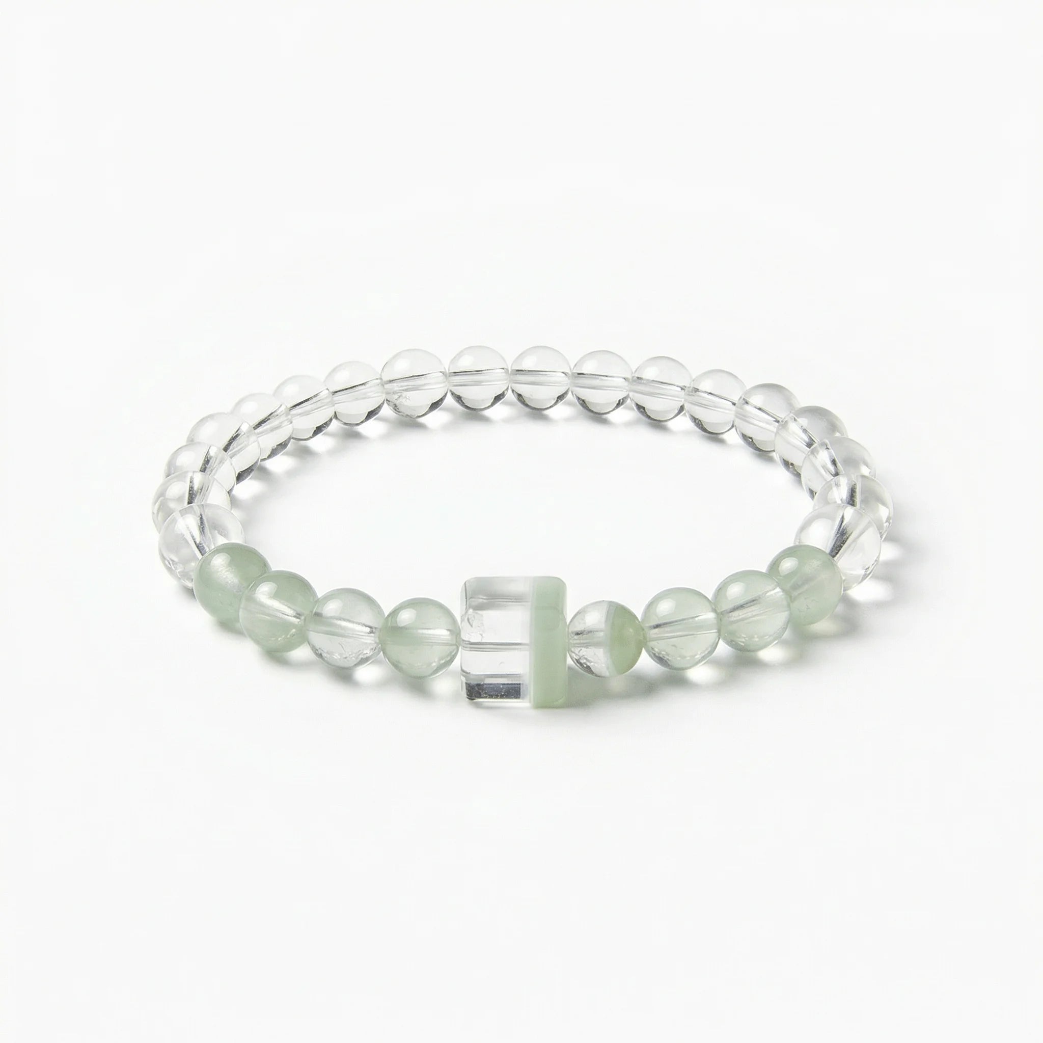 The Emerald Phantom Strand — Cubic Sequence, bracelet on white background BE.