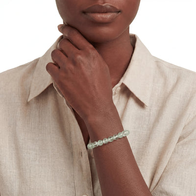 The Emerald Phantom Strand — Geological Archive, bracelet on wrist, lifestyle model photo BE.