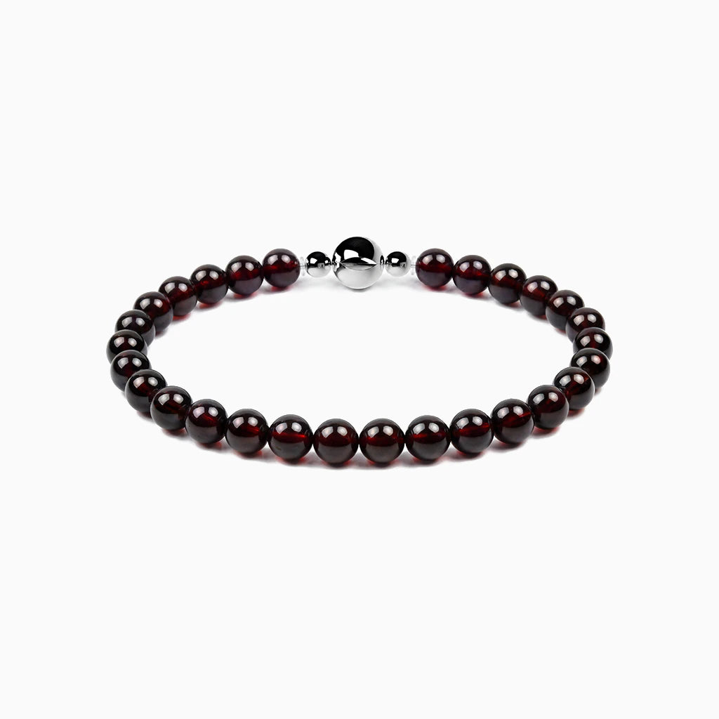 Garnet Strand Bracelet with magnetic clasp, product image on a white background.
