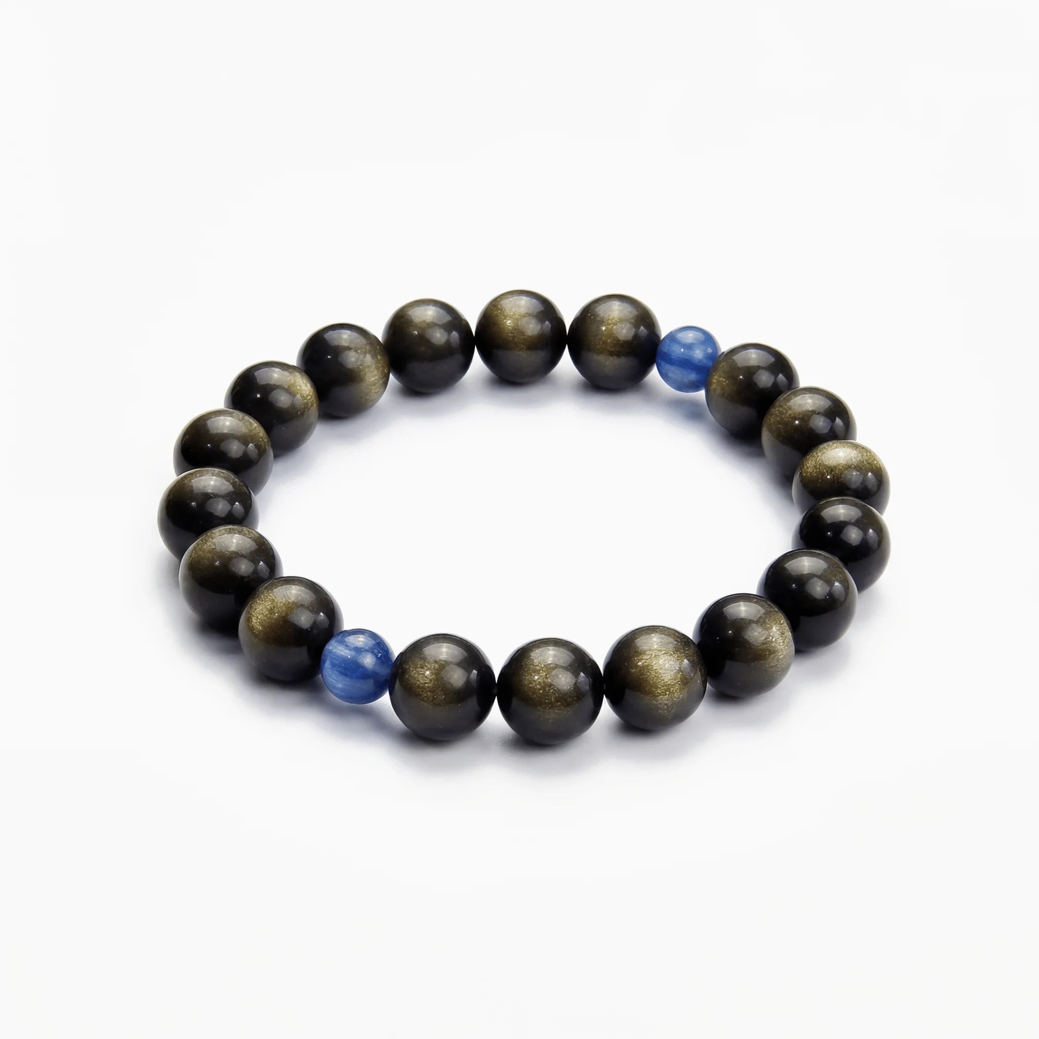The Obsidian Strand — Cyan Hemisphere, bracelet on white background BE.