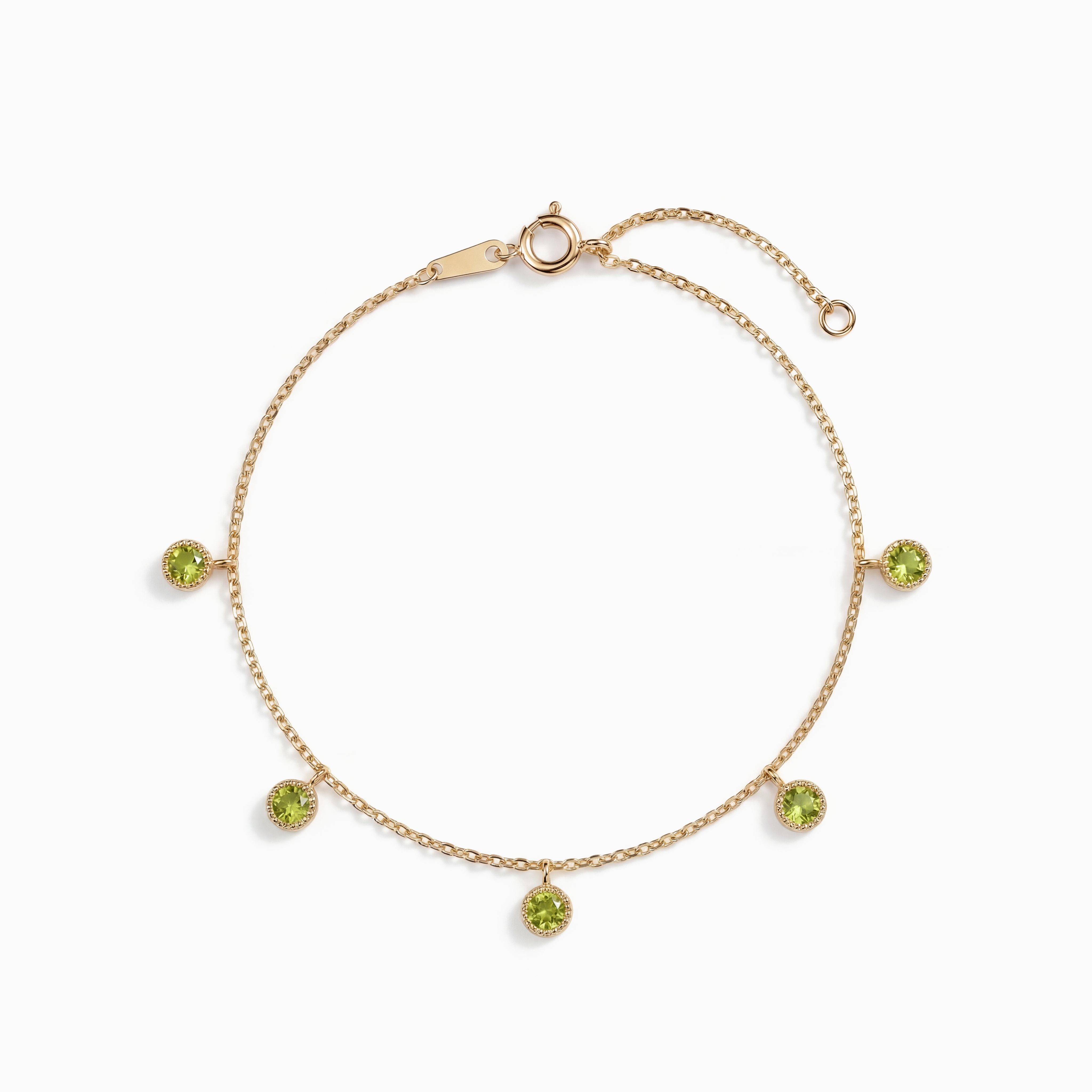 The Peridot sequence, bracelet on white background BE.