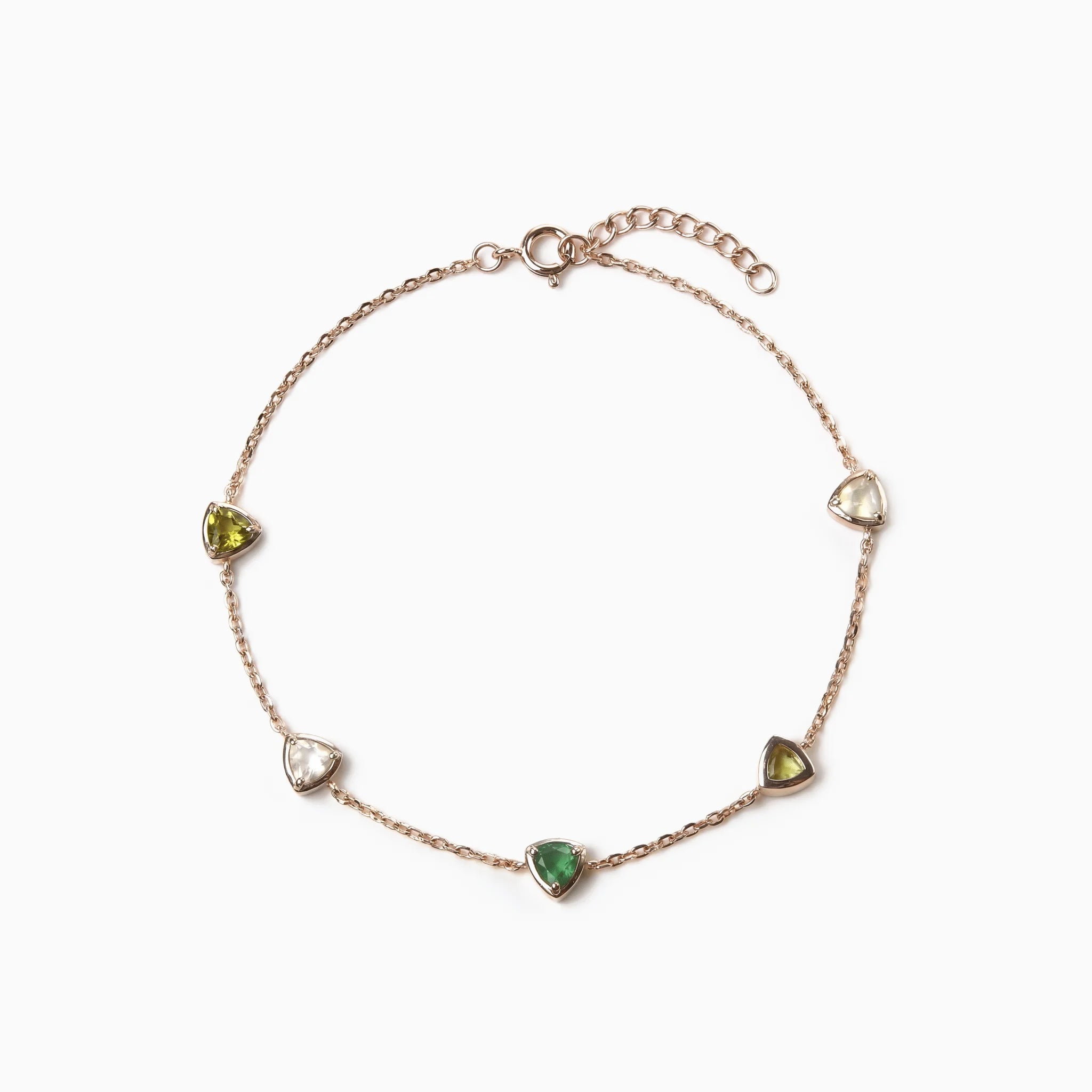 The Peridot Trio Bracelet, bracelet on white background BE.