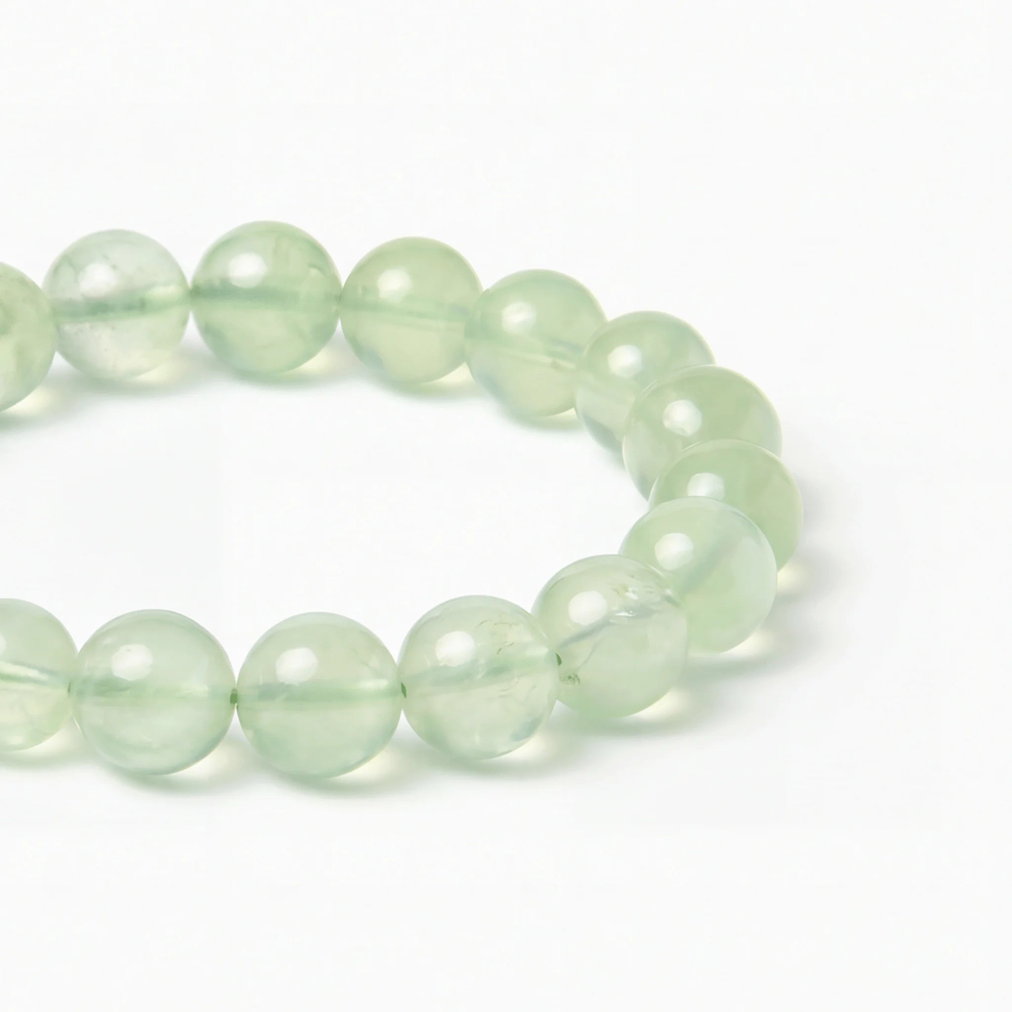 The Prehnite Strand — Luminous Matrix, bracelet detail view BE.