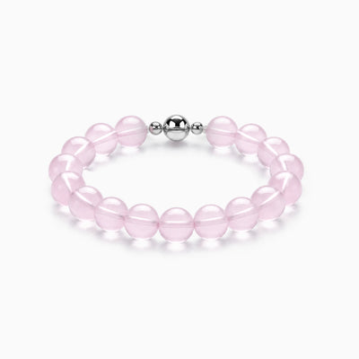 Rose Quartz Strand Bracelet with magnetic clasp, product image on a white background.